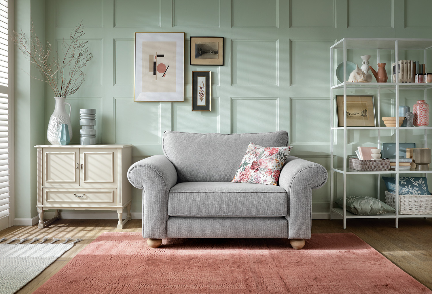 Grey cuddle chair 2025 and footstool