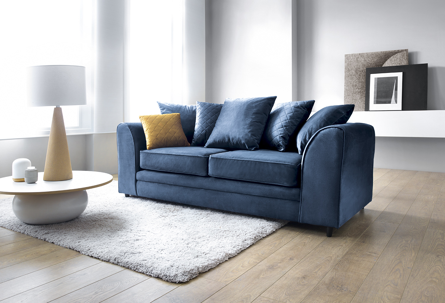 Blue three best sale seater sofa