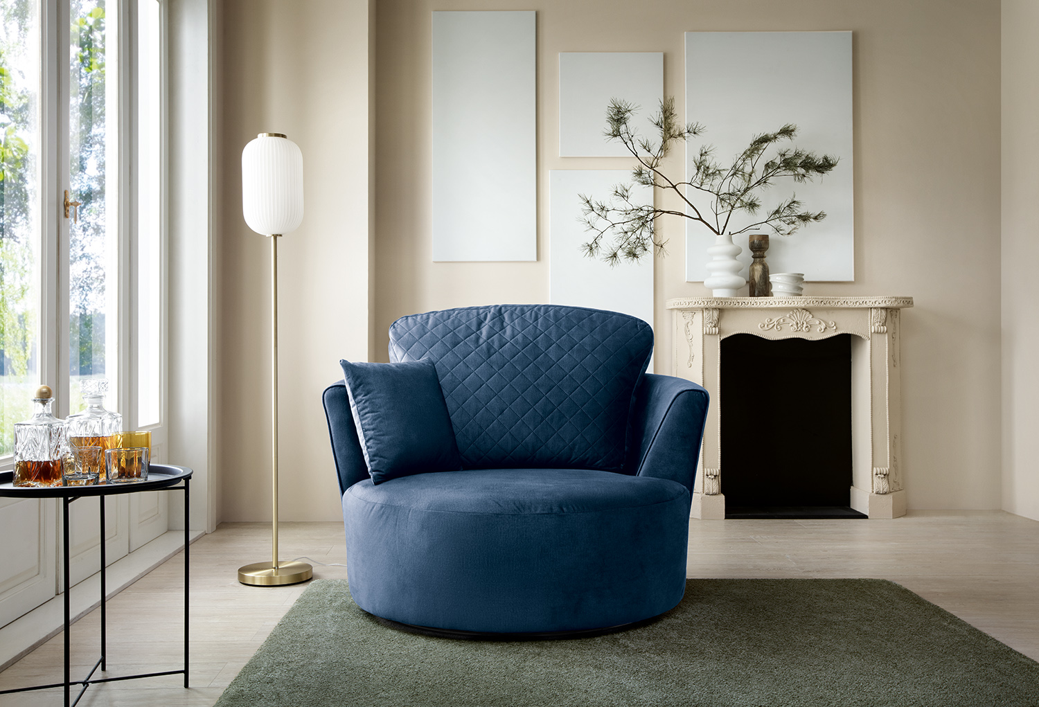 Blue swivel chair living on sale room