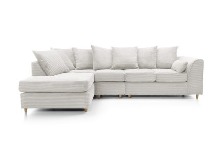 Jumbo Large White Cord Corner Sofa Left Facing