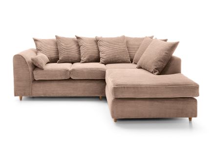 Porto Jumbo Cord Corner Sofa, Full Chenille Cord Fabric in Brown- Right