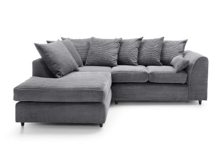Porto Jumbo Cord Corner Sofa, Full Chenille Cord Fabric in Grey - Left