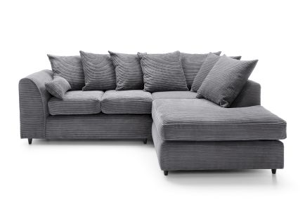 Porto Jumbo Cord Corner Sofa, Full Chenille Cord Fabric in Grey - Right