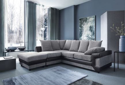 Dino Corner Sofa In Black & Grey With a Large Footstool [Black Left]