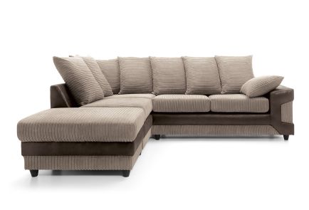 Dino Corner Sofa In Brown & Beige With a Large Footstool [Brown Left]