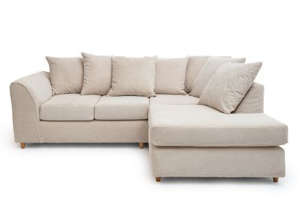 Jumbo Cord Corner Sofa Grid-Textured-Beige-Right Facing