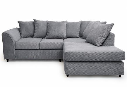 Jumbo Cord Corner Sofa Grid-Textured-Light Grey-Right Facing