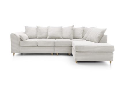 Jumbo Large White Cord Corner Sofa Right Facing