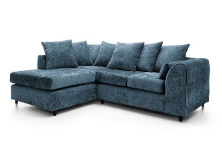 Harriet Crushed Chenille Corner Sofa-Dark Blue-Left Facing