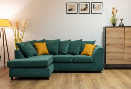 Jumbo Cord Corner Sofa Grid-Textured-Forest Green-Left Facing