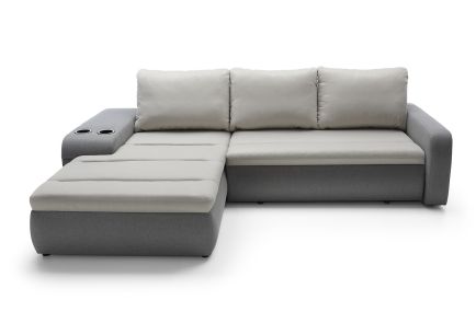 Mellow Fabric Corner Sofa Bed with Storage and Cup Holder