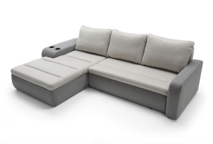 Mellow Fabric Corner Sofa Bed with Storage and Cup Holder