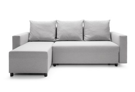 Oslo Corner Sofa Bed with Underneath Storage in Grey Linen Fabric - Left