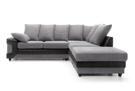 Dino Corner Sofa In Black & Grey With a Large Footstool [Black Right]