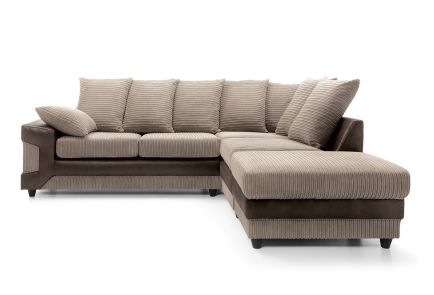 Dino Corner Sofa In Brown & Beige With a Large Footstool [Brown Right]