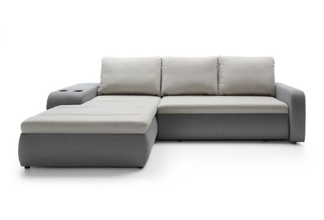 Mellow Fabric Corner Sofa Bed with Storage and Cup Holder