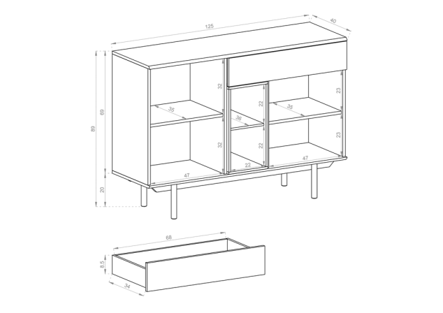 Inox Sideboard 125cm 