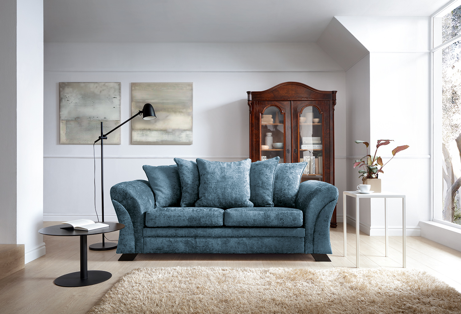Blue grey velvet on sale sofa