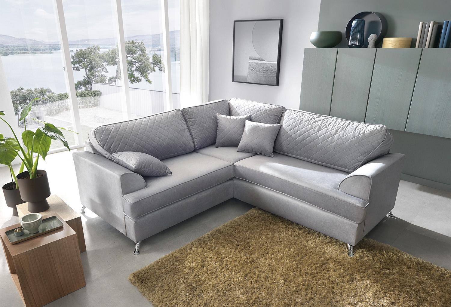 Light grey velvet corner hot sale sofa