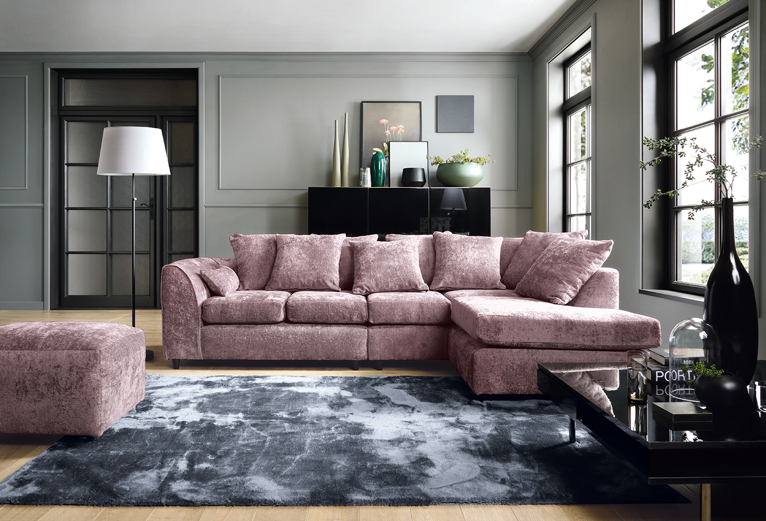 Mink crushed velvet corner hotsell sofa
