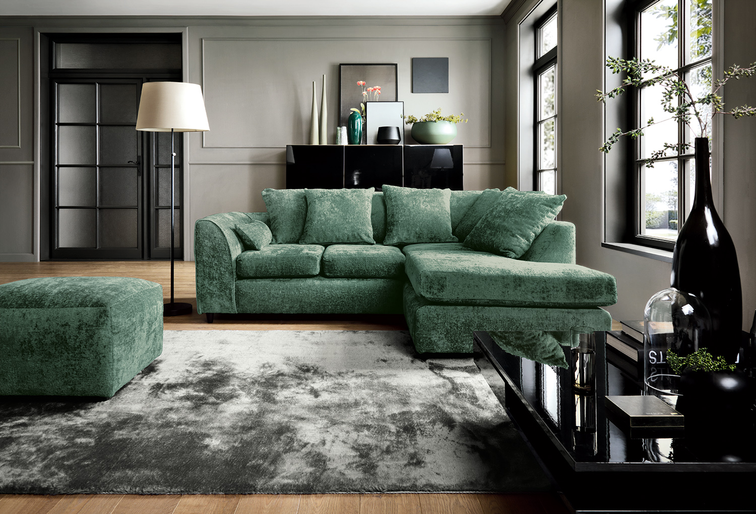 Harriet Crushed Chenille Corner Sofa Abakus Direct
