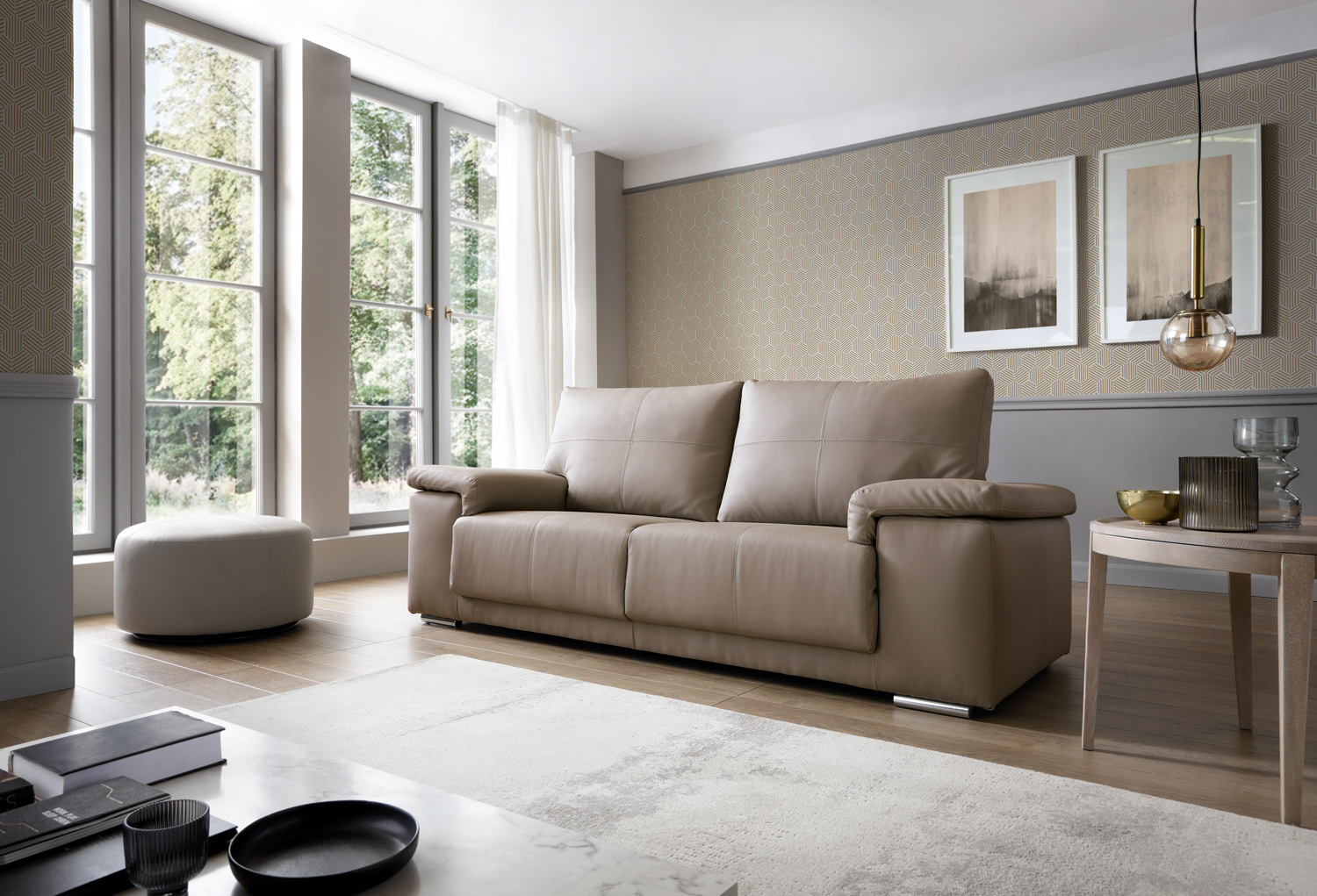 Taupe leather shop sofa