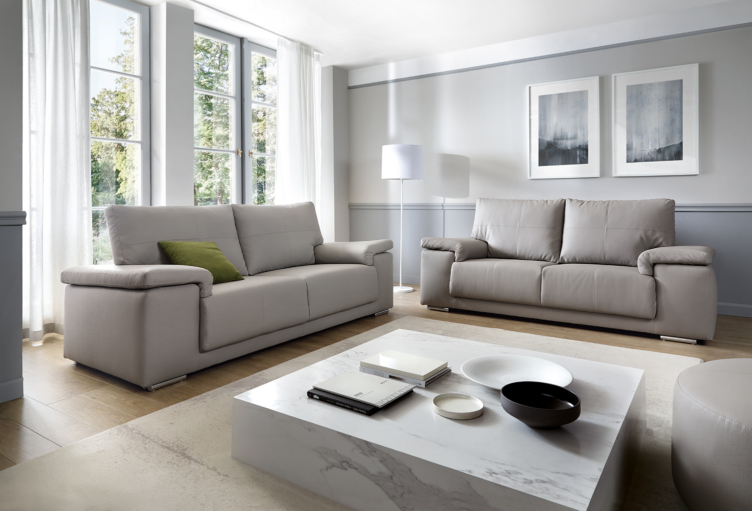 Grey leather sale couch living room