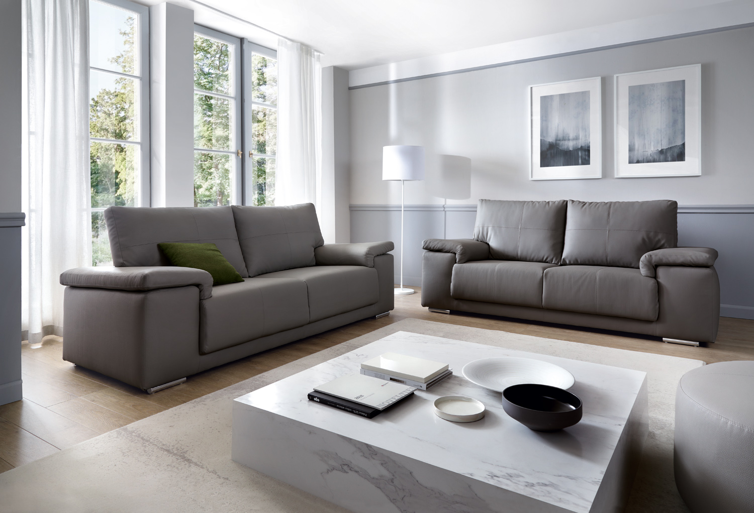 Grey real shop leather sofa
