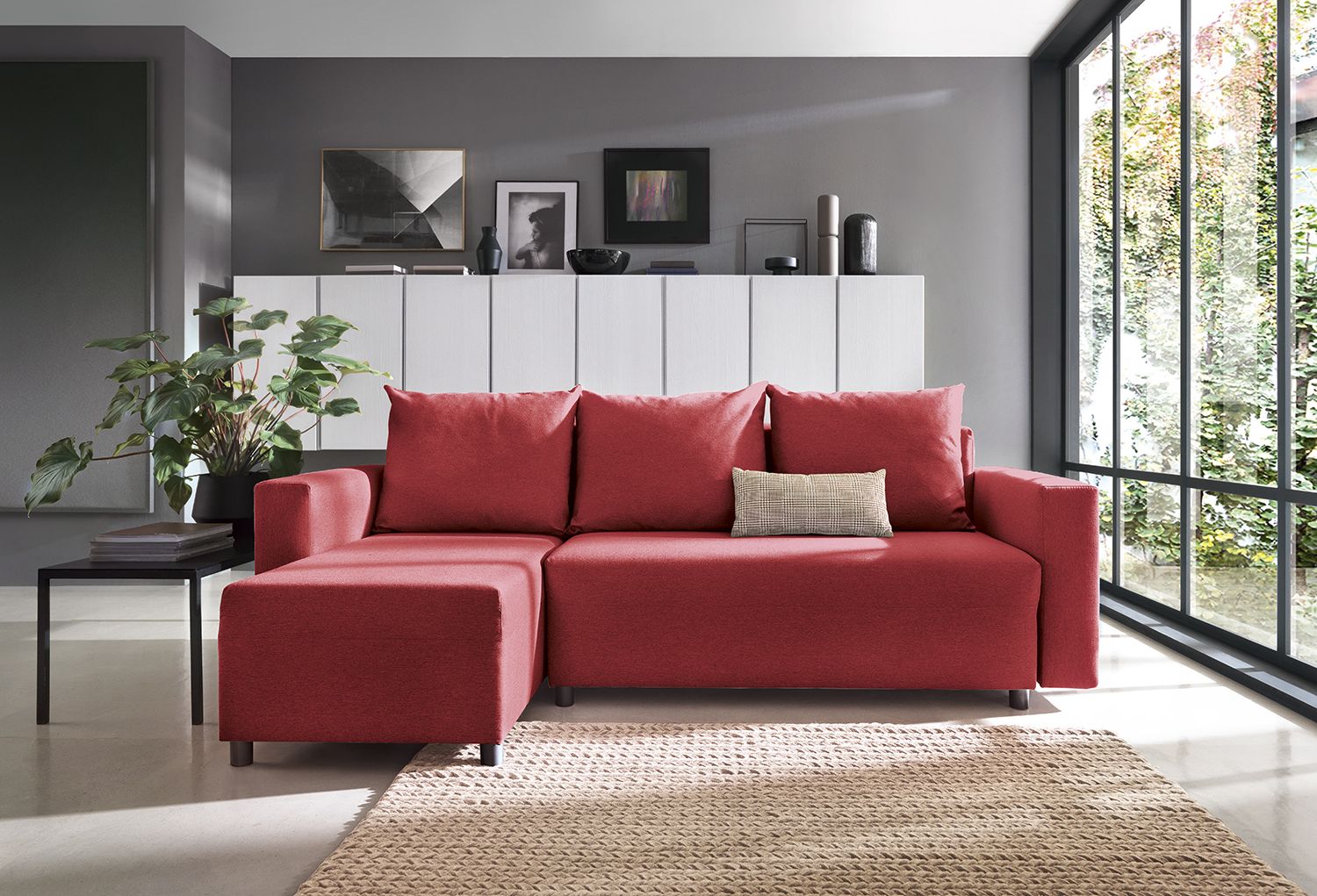 Red corner sofa bed top