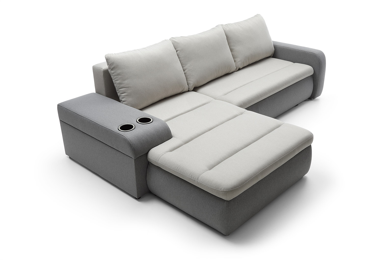 Mellow Fabric Corner Sofa Bed with Storage and Cup Holder