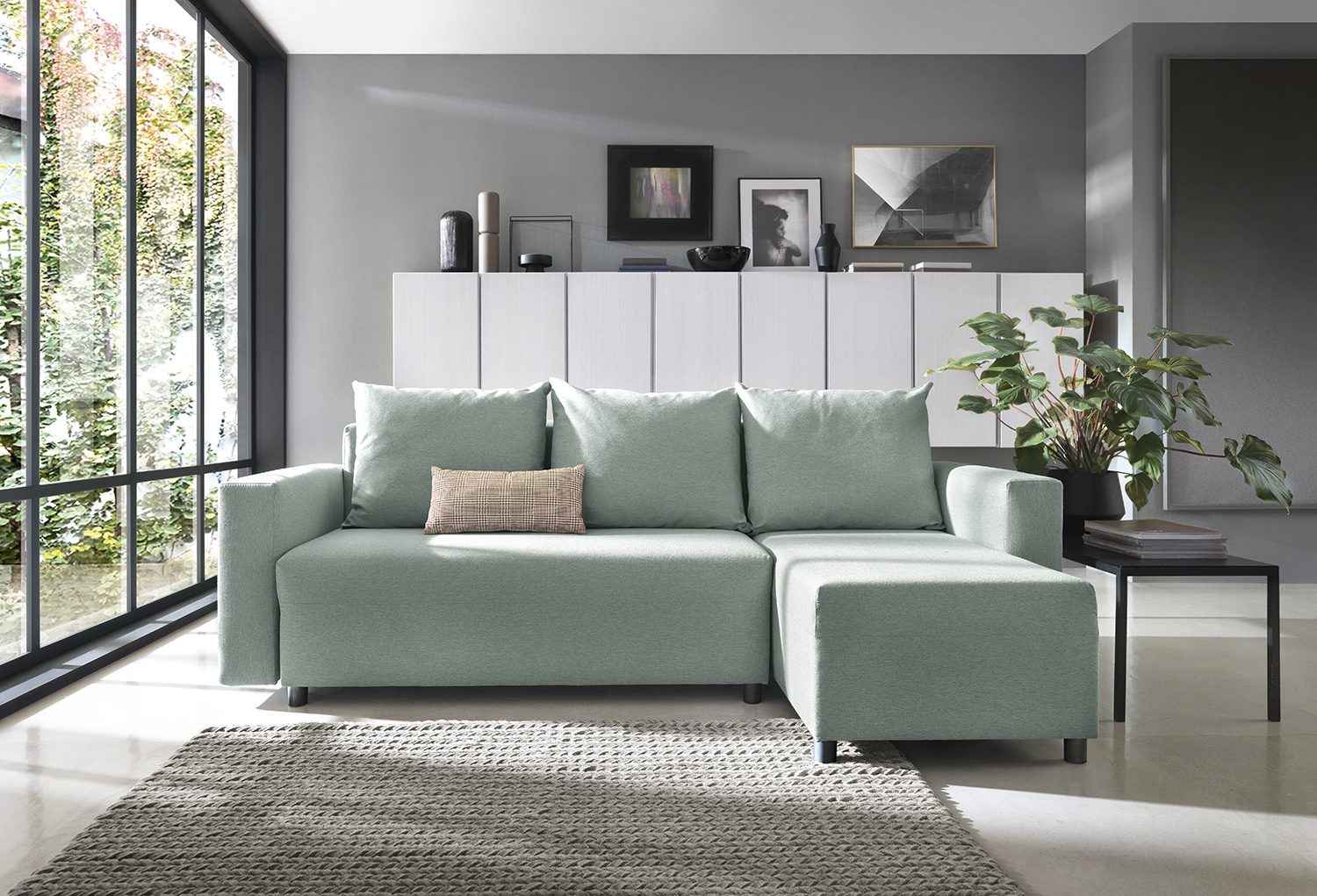 Corner Sofa Bed in Pistachio Green